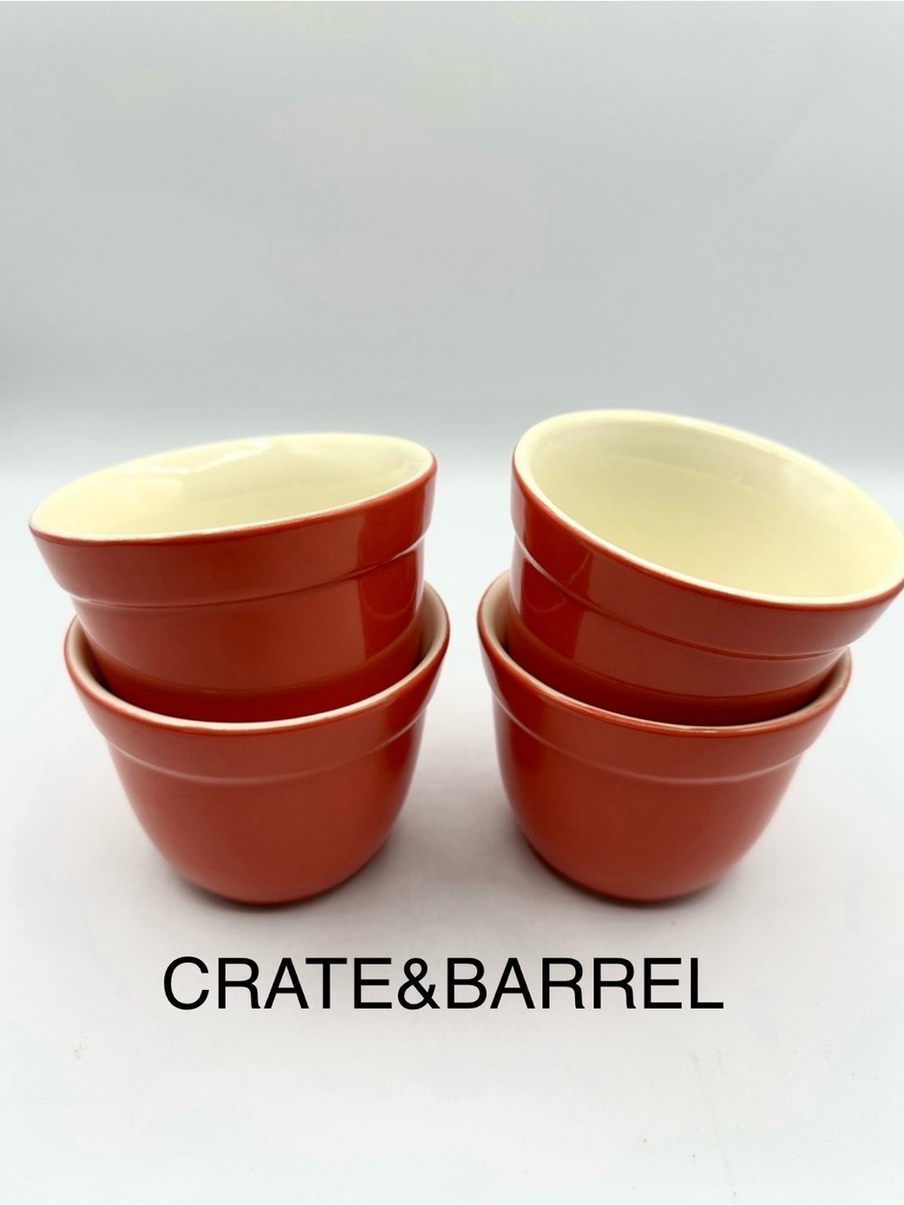 4 Crate&Barrel Red Stoneware Ramekins or Custard Cups
